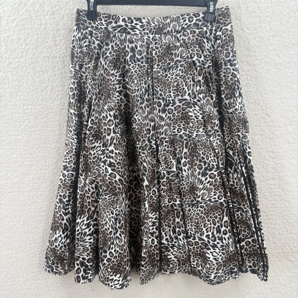 Faux Leather Animal Print Pleated skirt Brown and cream